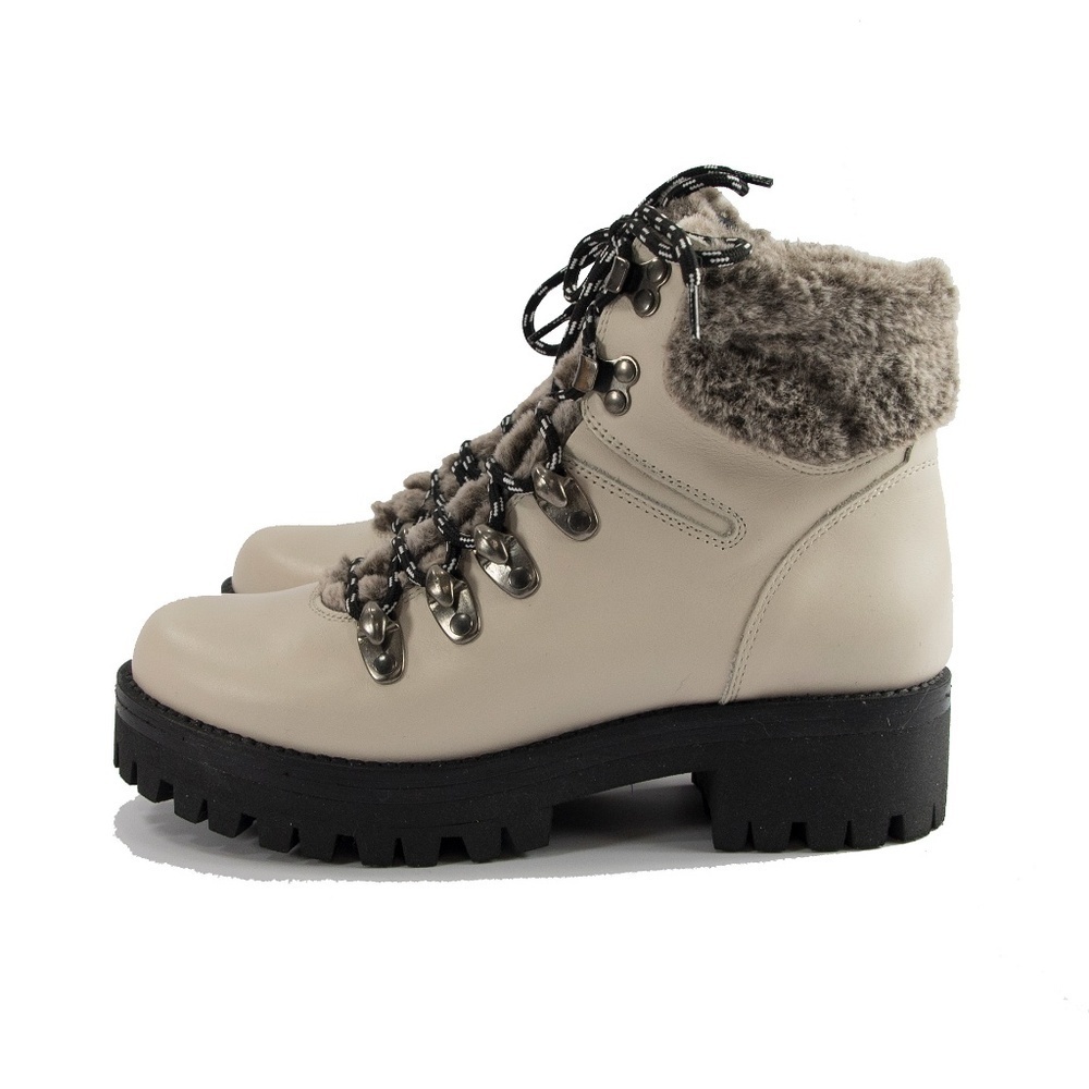 Maiden Lane Ivory Leather Marbut Faux Fur Boots 39 - Picture 3 of 8